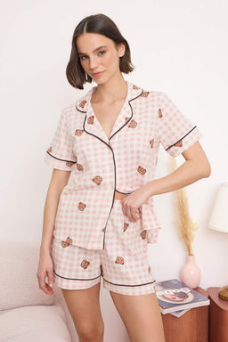 Pembe %100 Pamuk Ekose / Kareli Ay?c?k Desenli Biyeli Orme Pijama Tak?m? THMSS26PT00157