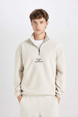 Флисовый свитшот с принтом и воротником-стойкой Comfort Regular Fit