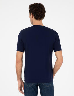 Lacivert Slim Fit Bisiklet Yaka Triko T-shirt