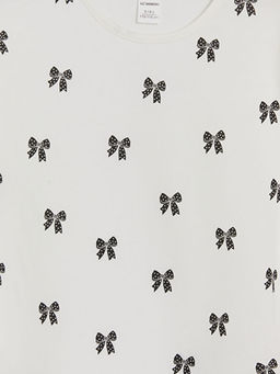 Bisiklet Yaka Fiyonk Bask?l? K?z ?ocuk Ti??rt