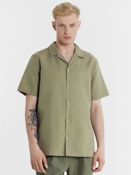 Мужская рубашка хаки из хлопка и льна хаки1 111819