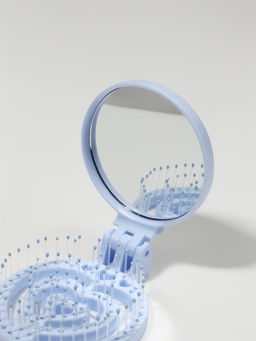 Расчёска массажная, складная, с зеркалом, d=6.6 см, голубая
