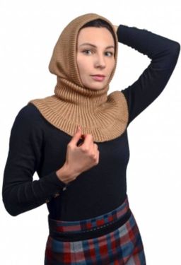 Шапка-капюшон с воротником-манишка 3 в 1, цвет бежевый