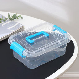 Контейнер для хранения, крышка с ручкой на защёлке, 1.4 л, 20×15×7.5 см, прозрачный корпус, голубая ручка