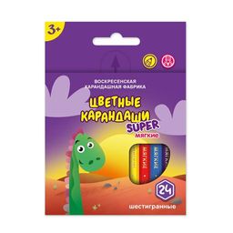 ВКФ Super Набор цветных карандашей, короткие Динозаврик SCP-1024 заточенный 8 х 24 цв