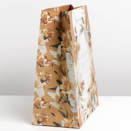 Пакет подарочный крафтовый вертикальный, упаковка, «Лилия», ML 23 х 27 х 11.5 см