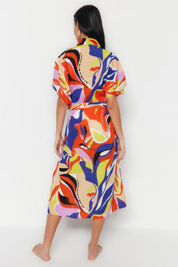 Soyut Desenli Maxi Dokuma %100 Pamuklu Plaj Kimono&Kaftan TBESS23KM00036