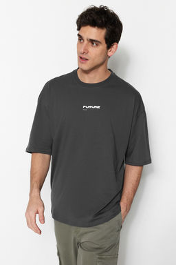 TRENDYOL MAN Antrasit Oversize/Genis Kesim Kabar?k Bask?l? %100 Pamuklu T-Shirt TMNSS23TS00171 - Trendyolmilla фото 25