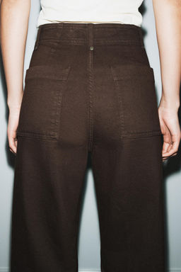 JEANS ZW COLLECTION TAILORED WIDE LEG TIRO ALTO / Chocolate - Zara фото 5