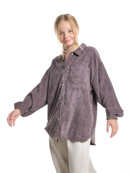 Вельветовая рубашка для девочки 22-7364 бежевый - Mini maxi фото 23