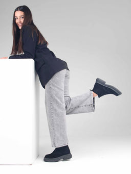 Ботинки 308.агатаbl. чёрный замша/Байка