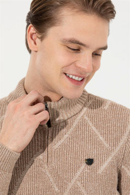 U. S. Polo Assn Мужской светло-коричневый меланжевый трикотажный свитер с высоким воротником - U.s. polo assn фото 7