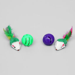 Цена за 2 шт. Набор игрушек для кошек: мышь 5 см, шарик с бубенчиком 3.8 см, цвет МИКС