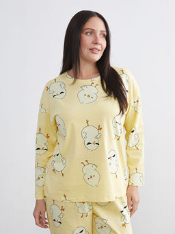 B?y?k Beden Civciv Bask?l? Kad?n Pijama Tak?m?