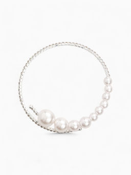 Браслет с жемчугом Жемчуг на убывание, d=6.5 белый в серебре