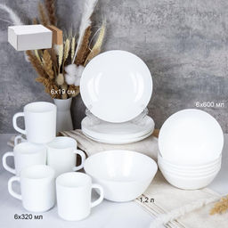 Столовый набор 19 предметов Дэй белый с кружками / 13/FLYGP75672 (WHITE) /уп 4/