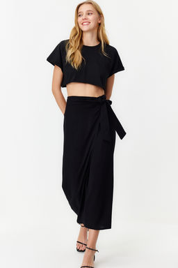 TRENDYOLMILLA Yag Yesili Baglamal? Kruvaze Kapama Viskon Kumasl? Maxi Boy Dokuma Etek TWOSS24ET00006 фото 12