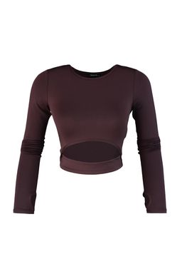 Koyu Kahverengi Crop Pencere/Cut Out ve Bas Parmak Delik Detayl? Orme Spor Ust/Bluz TWOAW21BZ0156