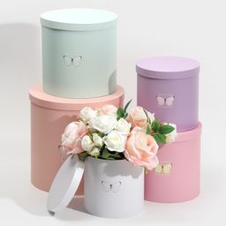 Набор круглых подарочных коробок 5 в 1 Бабочки, 23 23 25 15 15 15 см - Дарите счастье фото 16