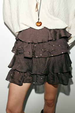 MINI SKIRT WITH RUFFLES AND SEQUINS - Zara фото 2