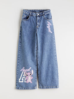 Wideleg Angel Bask?l? K?z ?ocuk Jean Pantolon