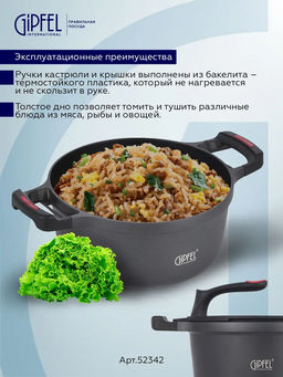 52342 GIPFEL Кастрюля GOURMET 24х11,5см /4,4л, алюминий литой, ILAG Essential, стеклянная крышка - Werner фото 7