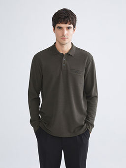 Polo Yaka Uzun Kollu Erkek Sweatshirt