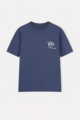 Indigo Oversize/Geni_ Kesim Uzak Do_u Bask_l_ %100 Pamuklu T-Shirt TMNSS23TS00170