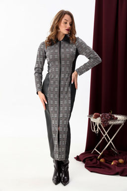 Платье NIKVA н426-3 серая клетка+чёрный  фото 6