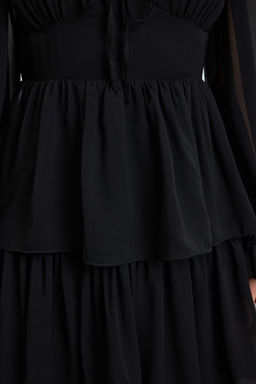 Siyah F?rf?rl? Mini Astarl? Sifon Ucus Ucus Dokuma Elbise TWOAW23EL01455