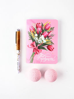 Подарочный набор: блокнот, ручка бурлящий шар 40 гр ( 2 шт) "С 8 Марта"