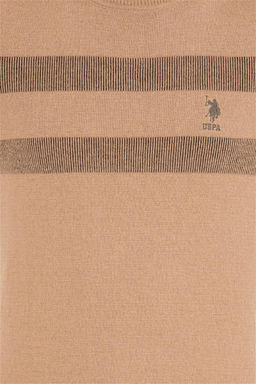 U. S. Polo Assn Мужской светло-коричневый меланжевый трикотажный свитер с воротником - U.s. polo assn фото 14