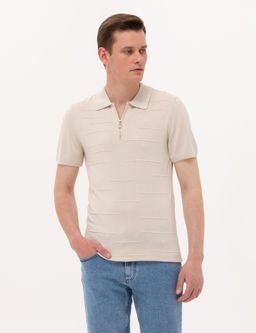 Bej Slim Fit Fermuarl_ Polo Yaka Triko Ti__rt - Pierre cardin фото 3
