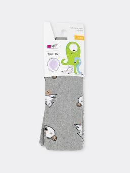 Цена за 3 пары! Плюшевые детские колготки в оттенке серый меланж с елками и медведями - Mark formelle фото 4