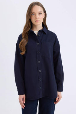 Relax Fit Basic Duz Gabardin Uzun Kollu Gomlek Tunik - Defacto фото 3
