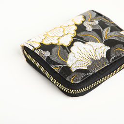 Кошелёк на молнии, с вышивкой, маленький, чёрный
