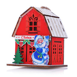 Новогоднее украшение "Домик со светом. Дедушка Мороз" в пакете