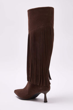 Koyu Kahverengi Suet Puskul Detayl? Topuklu Kad?n Cizme TAKAW26CZ00018 - Trendyolmilla фото 6