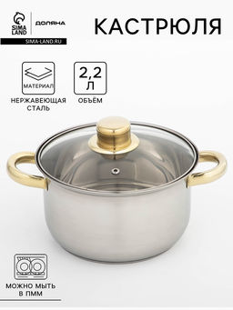 Кастрюля Доляна Роскошь, 2.2 л, d=19 см, с крышкой, капсульное дно, нержавеющая сталь