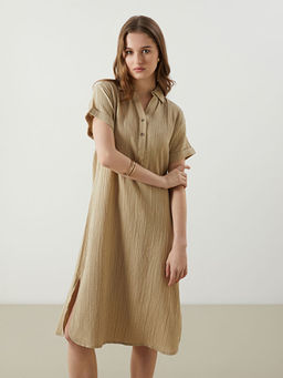 G?mlek Yaka Dokulu Oversize Elbise