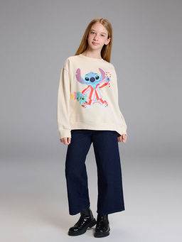 Bisiklet Yaka Stitch Bask?l? K?z ?ocuk Sweatshirt
