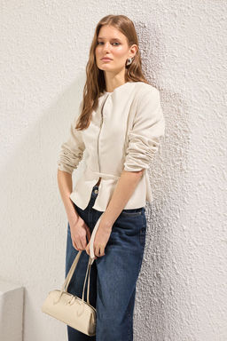 Ekru Regular Kusakl? Suet Ince Ceket Mont TWOSS25MO00043