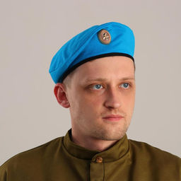 Берет с металлической кокардой, р. 54–58 см, голубой
