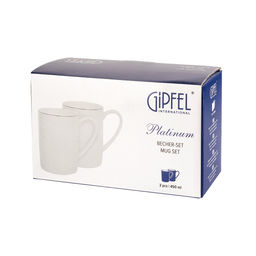 51538 GIPFEL Набор кружек PLATINUM 450 мл, 2 шт. Цвет: белый с ободком серебристого цвета. Материал: костяной фарфор.  фото 5