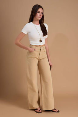 Bej Yuksek Bel Wide Leg Genis Paca %100 Pamuklu Jeans TWOSS26JE00165 - Trendyolmilla фото 3