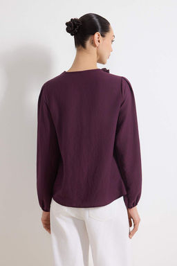 Mor Cicek Aksesuarl? Balon Kollu Dokuma Bluz TWOSS26BZ00211