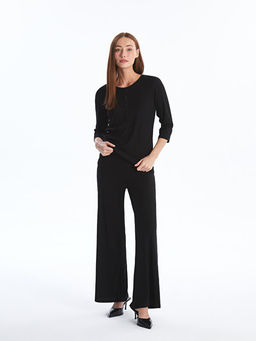 Beli Lastikli D?z Geni? Pa?a Kad?n Pantolon