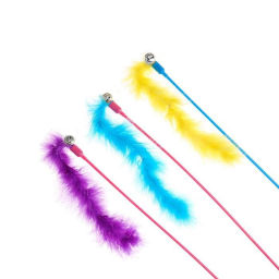 Цена за 6 шт. Игрушка - дразнилка на палочке "ЦапЦап", пушистик и колокольчик, микс три цвета, 50см ( пакет с подвесом)