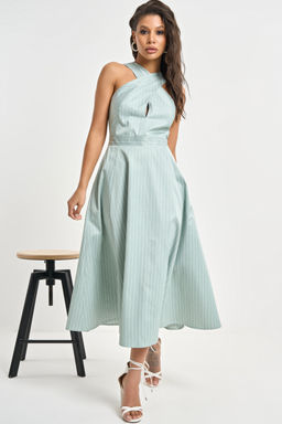 Сарафан хлопковый в полоску светло-зеленый