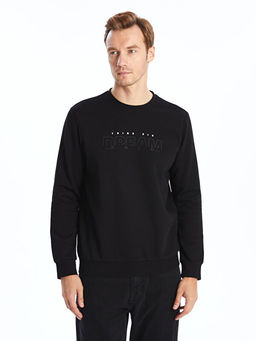 Bisiklet Yaka Bask?l? Erkek Kal?n Sweatshirt